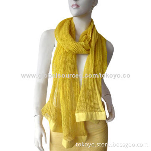 Woven scarf with fancy yarns and border binding, special texture, yarn dyed, measures 180*70+1.5cm